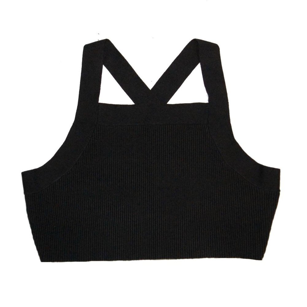 NWT HOUSE OF HARLOW Black Cross Back Crop Compression Knit Top XL